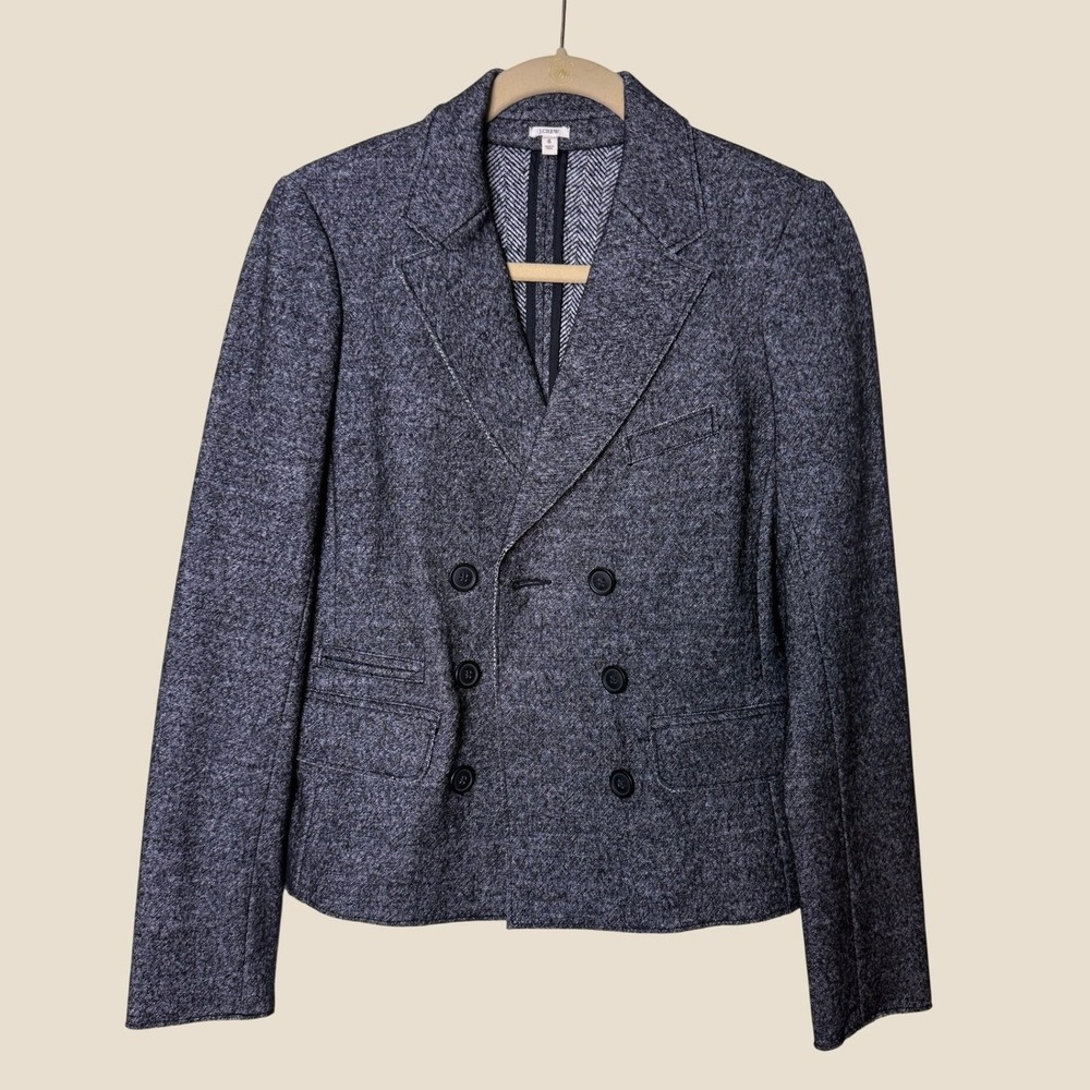 J.Crew Grey Herringbone Double Breasted Wool Blend Blazer Jacket Size 6 RN77388